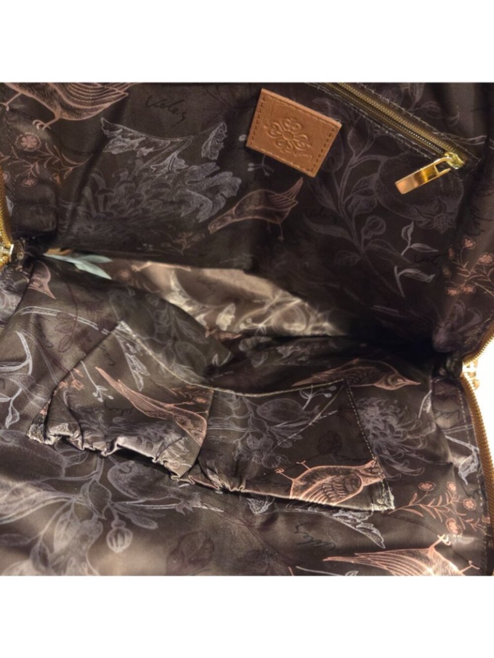 VELEZ Leather Backpack Bird Fabric Interior Brown - Picture 15 of 16